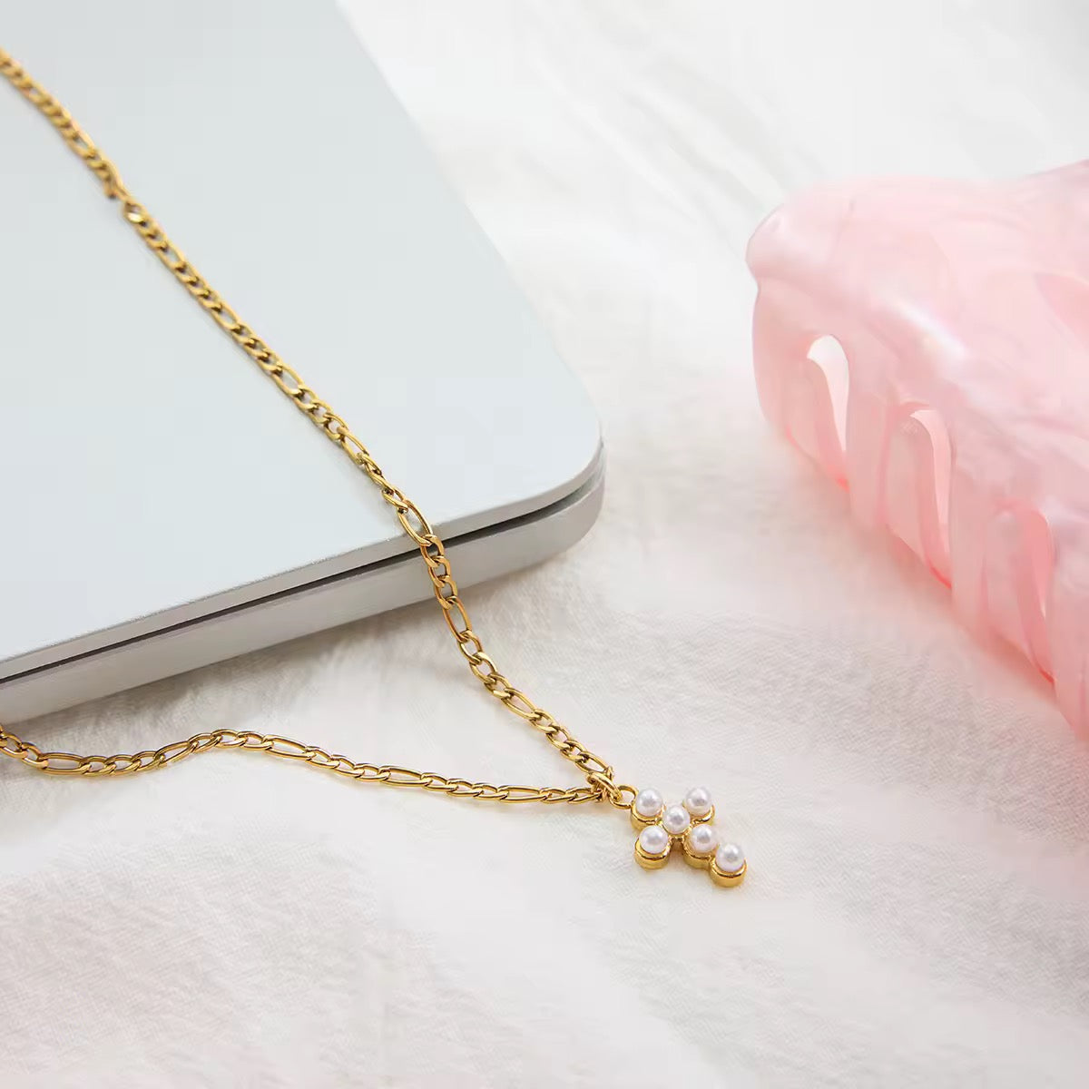Small Pearl Cross Necklace