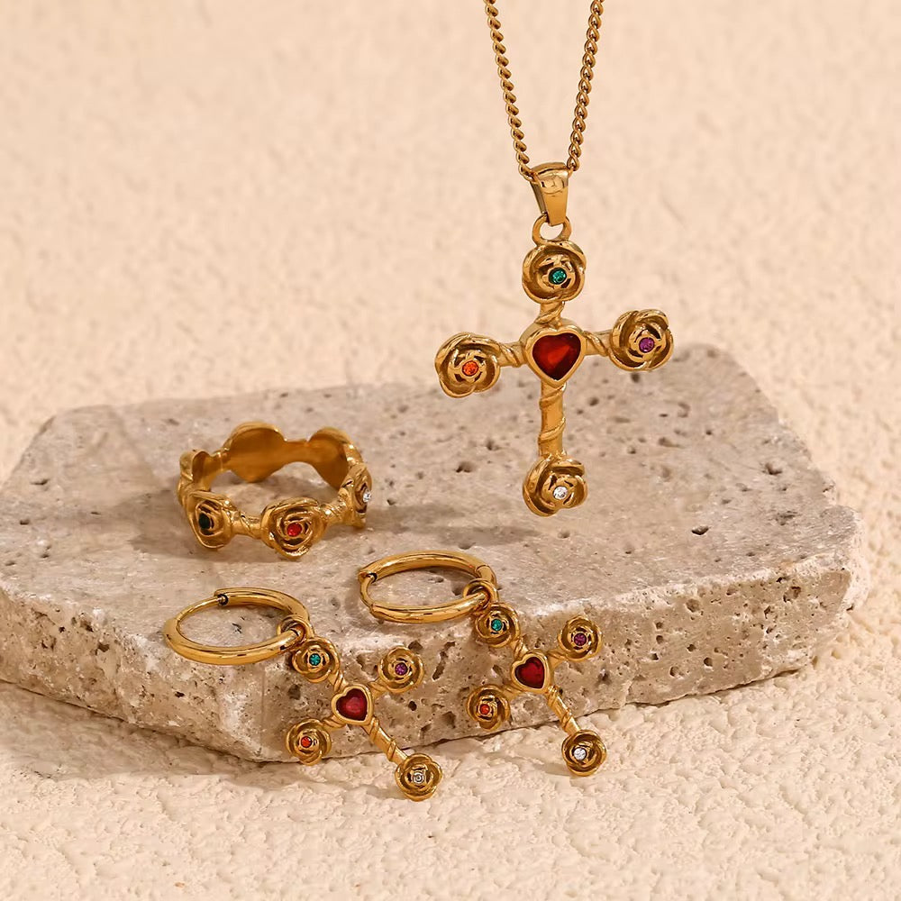 Colorful Rose Cross Earrings