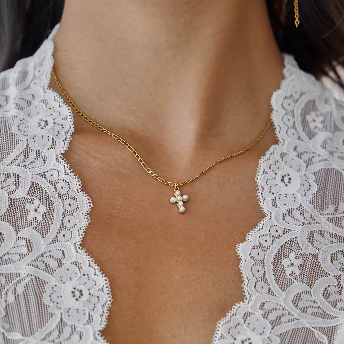 Small Pearl Cross Necklace