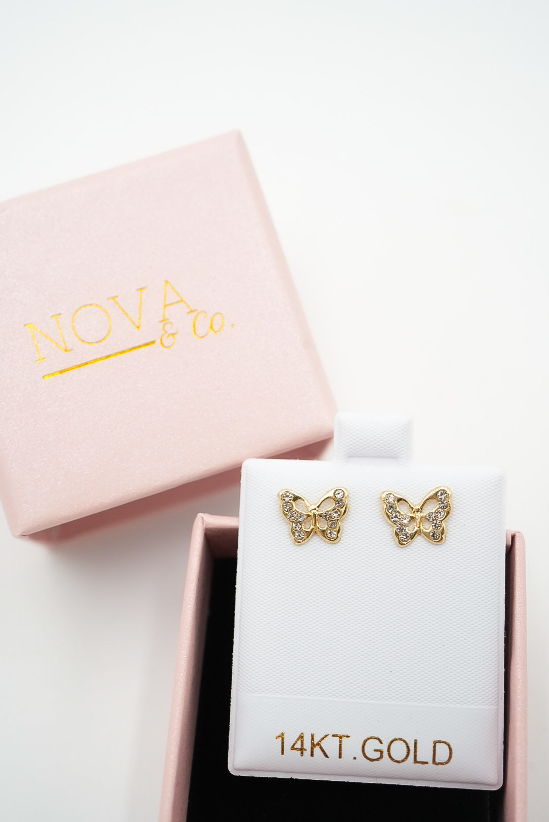 14k Solid Gold - Butterfly Studs - Cubic Zirconia