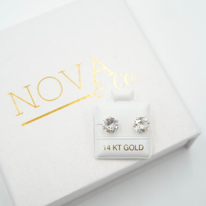 14k Solid Gold- 6 Prong Earring - 7mm Stud - Everyday Earring