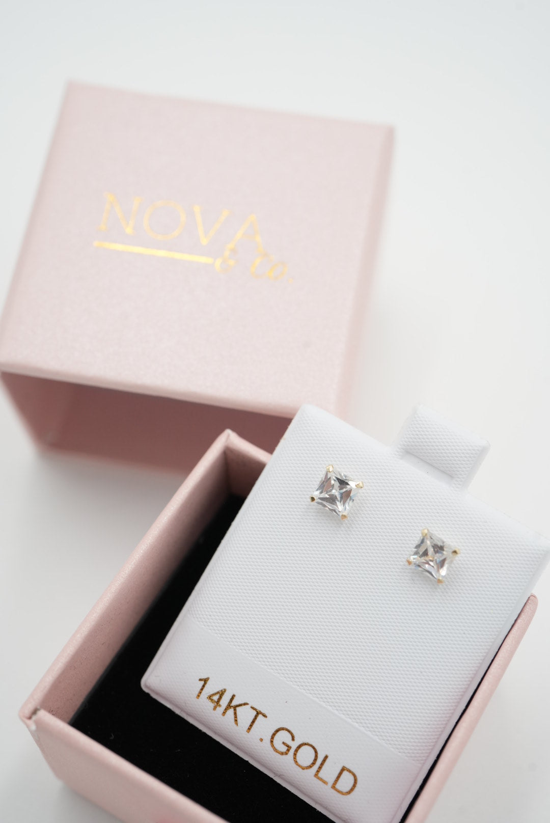 14k Solid Gold - Everyday Princess Cut Studs - Earrings
