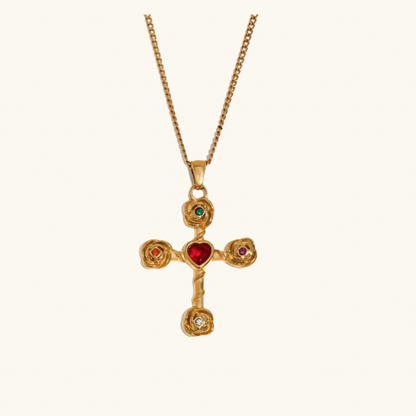 Colorful Rose Cross Necklace