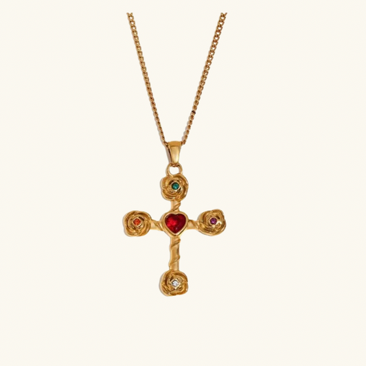 Colorful Rose Cross Necklace