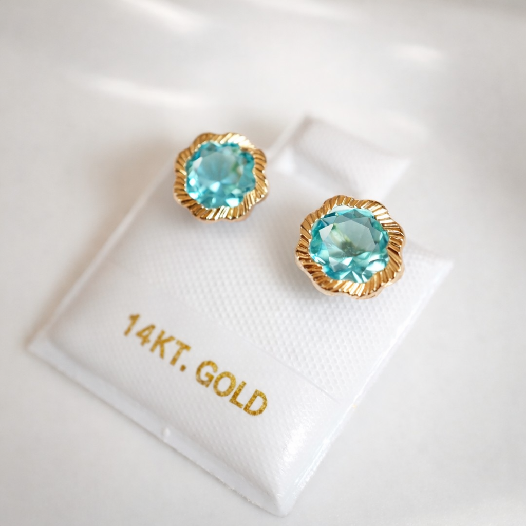 14K Solid Gold - Blue Floral Studs – Screw Back