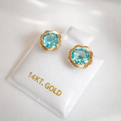 14K Solid Gold - Blue Floral Studs – Screw Back