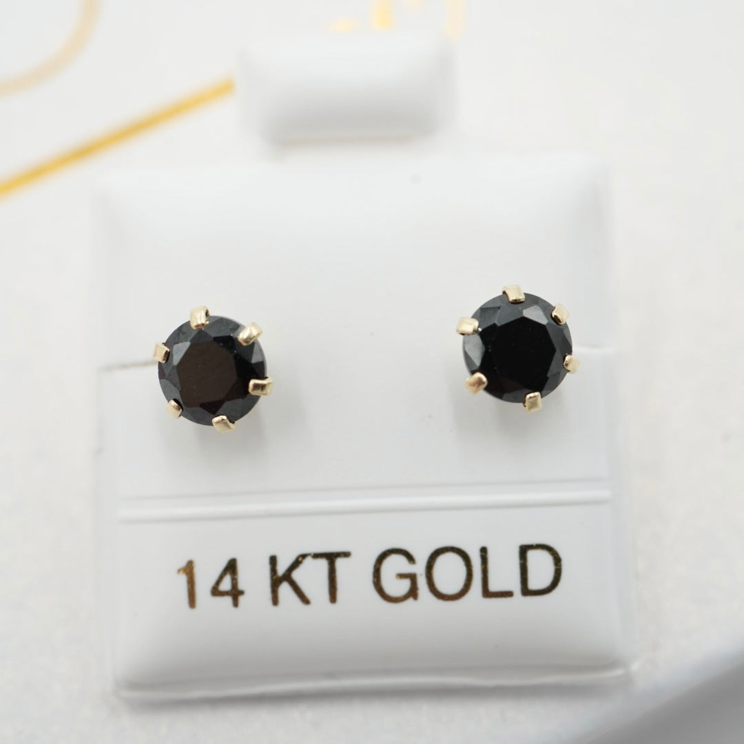 14k Solid Gold - 6 Prong Studs - Everyday Earring - 5.5mm Onyx Earring