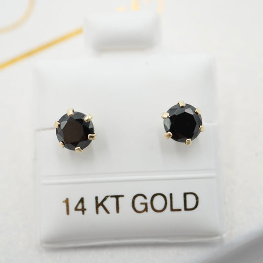 14k Solid Gold - 6 Prong Studs - Everyday Earring - 5.5mm Onyx Earring