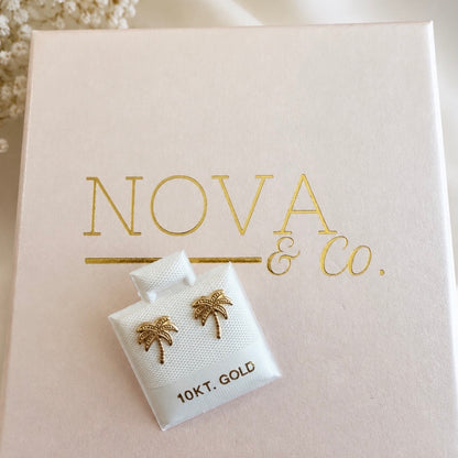 10K Solid Gold - Palm Tree Studs - Screw Backs