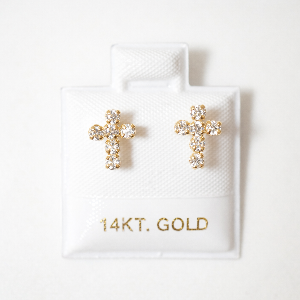 14k Solid Gold - Everyday Cross Studs - Screw Backs