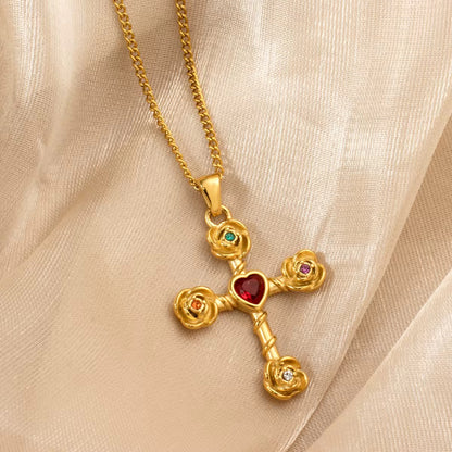 Colorful Rose Cross Necklace