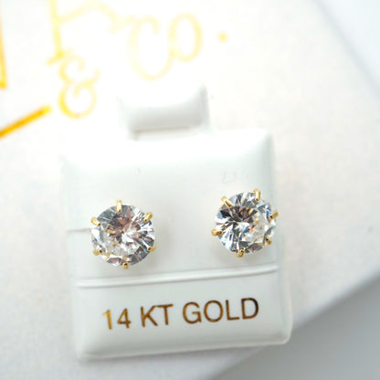14k Solid Gold- 6 Prong Earring - 7mm Stud - Everyday Earring