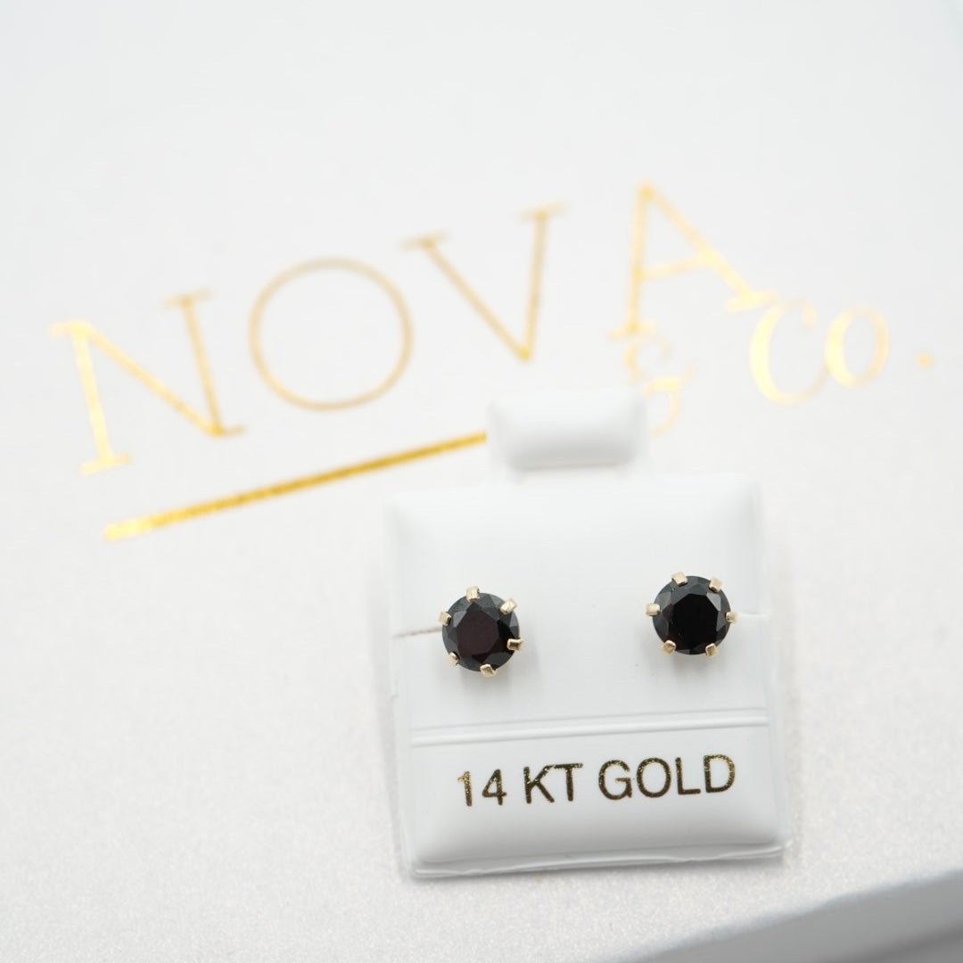 14k Solid Gold - 6 Prong Studs - Everyday Earring - 5.5mm Onyx Earring