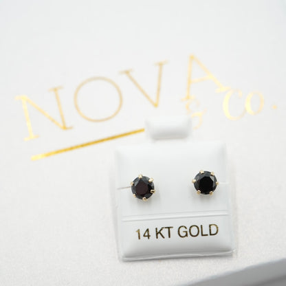 14k Solid Gold - 6 Prong Studs - Everyday Earring - 5.5mm Onyx Earring