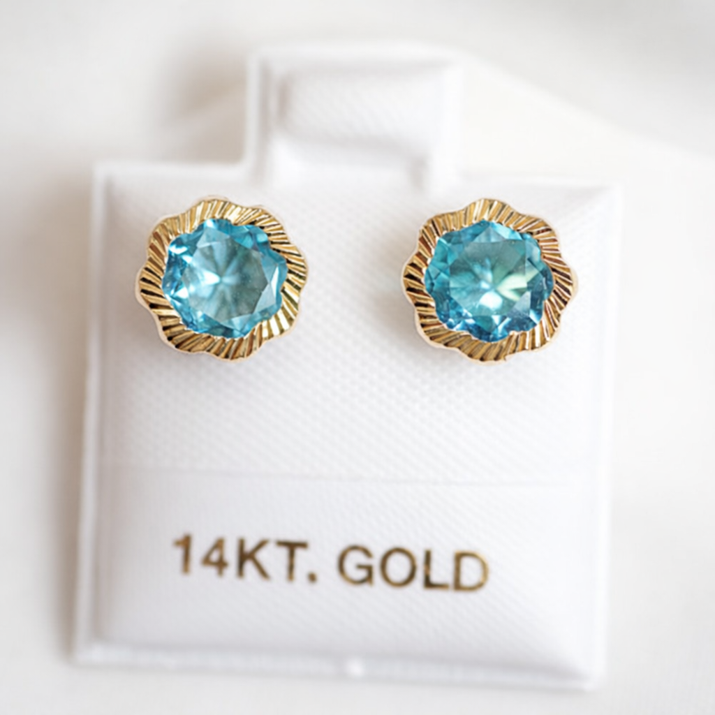 14K Solid Gold - Blue Floral Studs – Screw Back