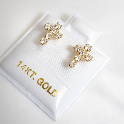 14k Solid Gold - Everyday Cross Studs - Screw Backs