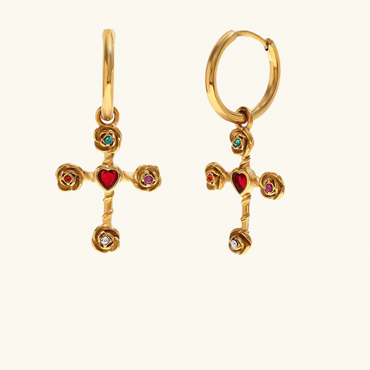 Colorful Rose Cross Earrings