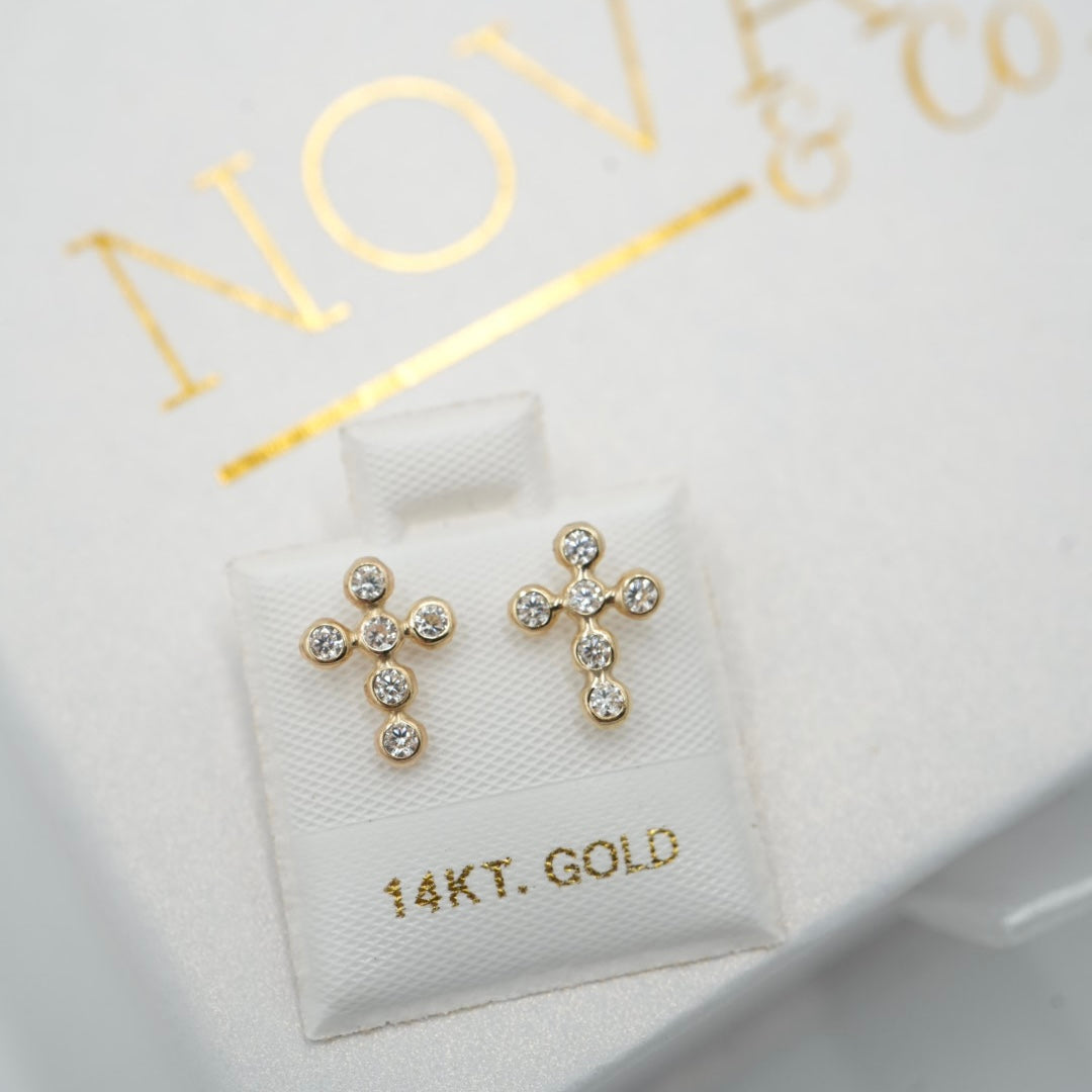 14k Solid Gold - Cross Studs - Everyday Earring