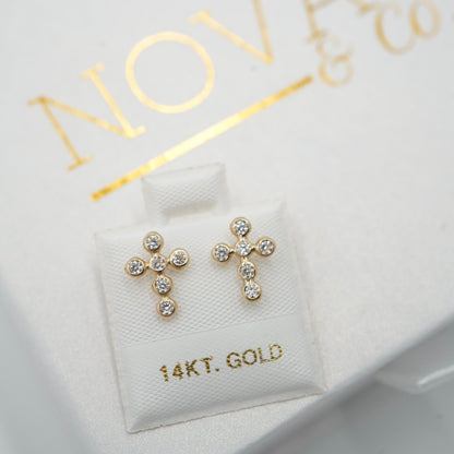 14k Solid Gold - Cross Studs - Everyday Earring