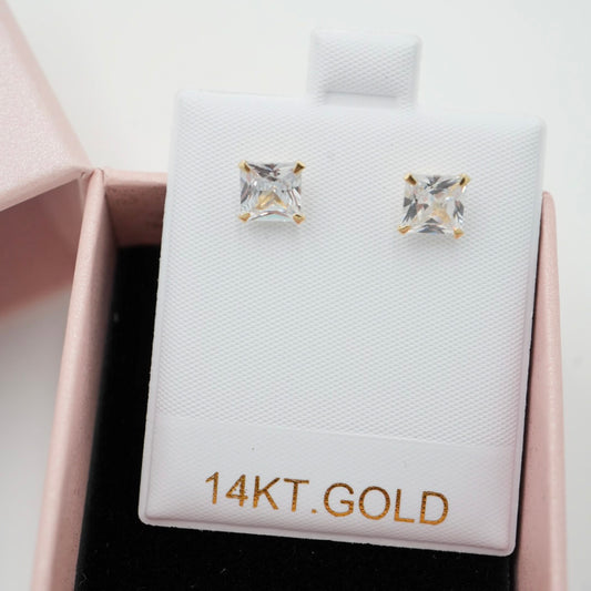 14k Solid Gold - Princess Cut Studs - Everyday Earring