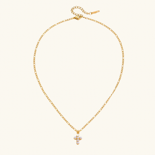 Small Pearl Cross Necklace